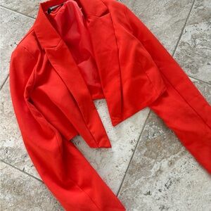 Women's Red Cropped Blazer